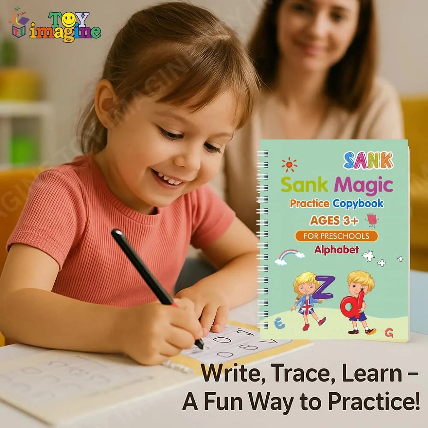 Sank Magic Practice Copybook Set (4 Reusable Books with Magic Pen)