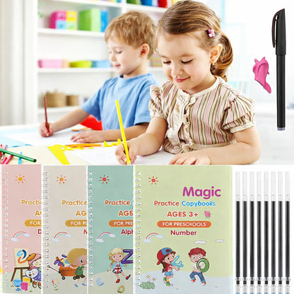 Sank Magic Practice Copybook Set (4 Reusable Books with Magic Pen)