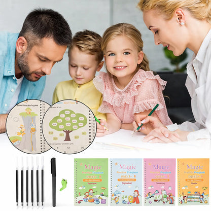 Sank Magic Practice Copybook Set (4 Reusable Books with Magic Pen)